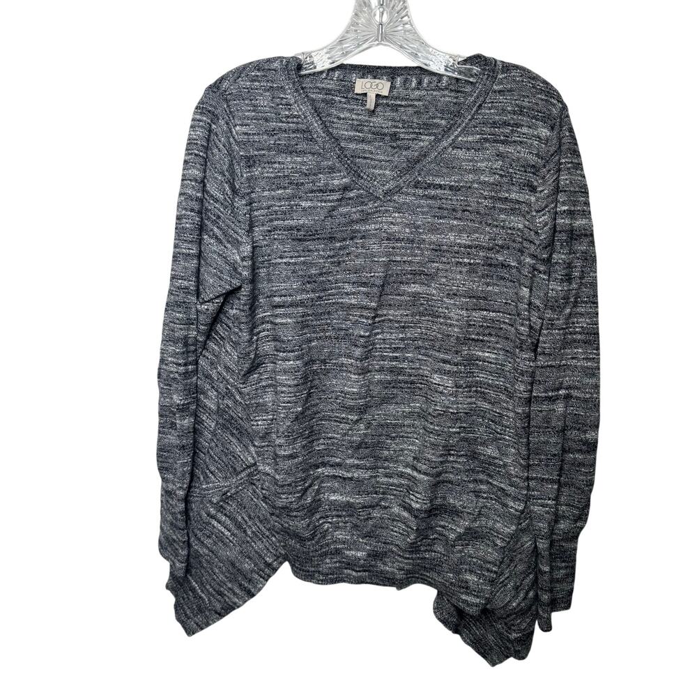 LOGO‎ Lori Goldstein Gray Marled Cotton Cashmere V-Neck Top Large w/ Pockets